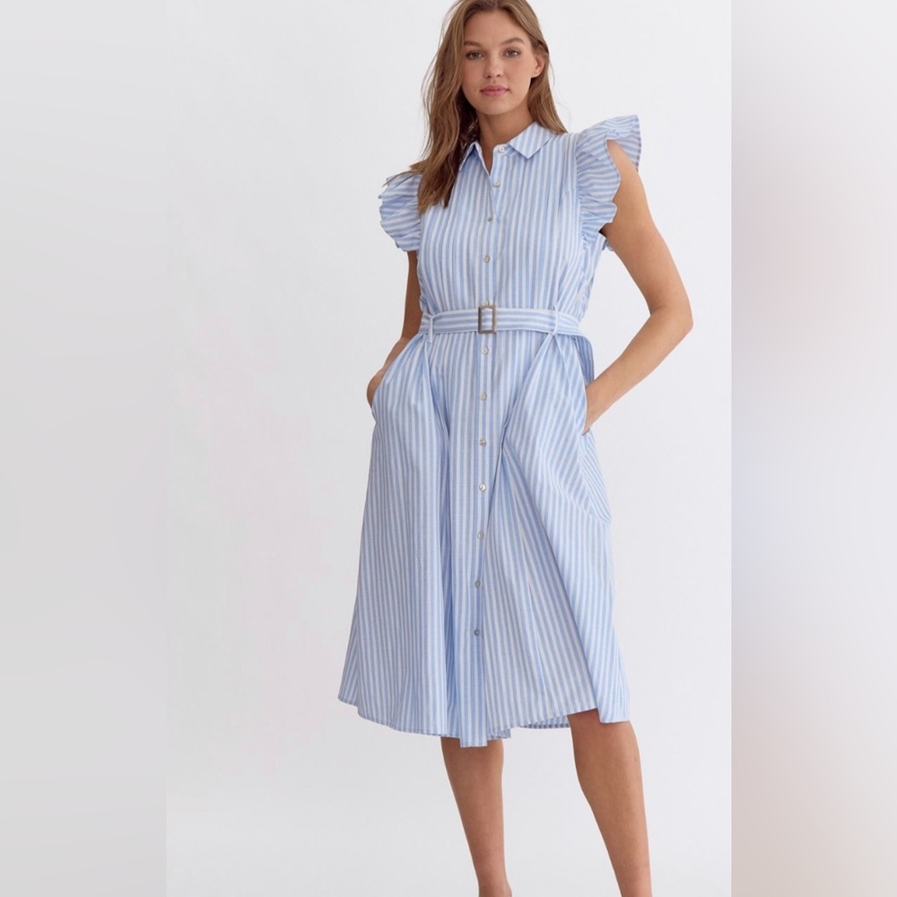 Belted Striped Shirt Dress